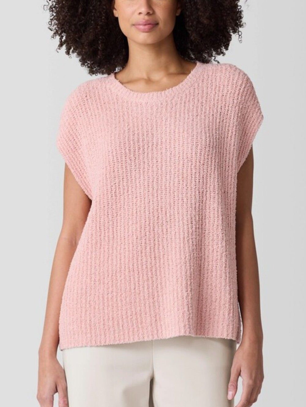 Eileen Fisher Womens Powder Pink Organic Cotton Fluff Crew Neck Vest Size Large